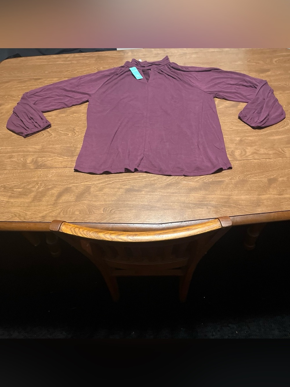 Maurices Plum Ruffle Mock Neck Long Sleeve Top